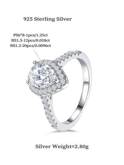 Moissanite Wedding Ring - 925 Sterling Silver, Rhodium Plated