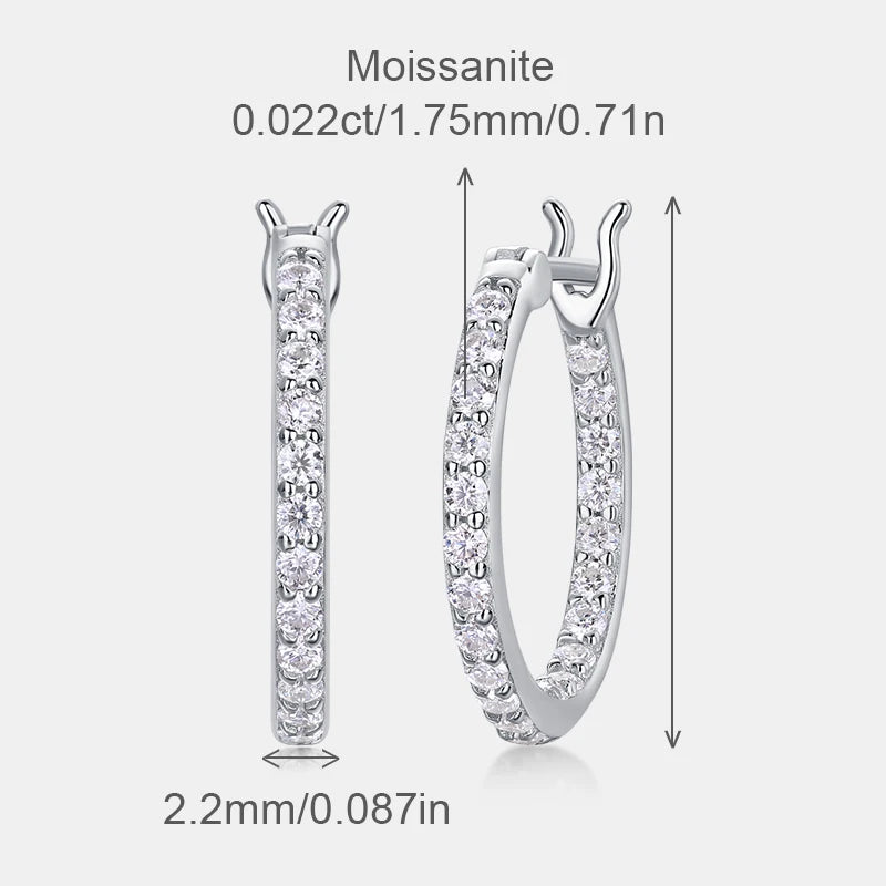 Moissanite Hoop Earrings - 925 Sterling Silver, D Color VVS1