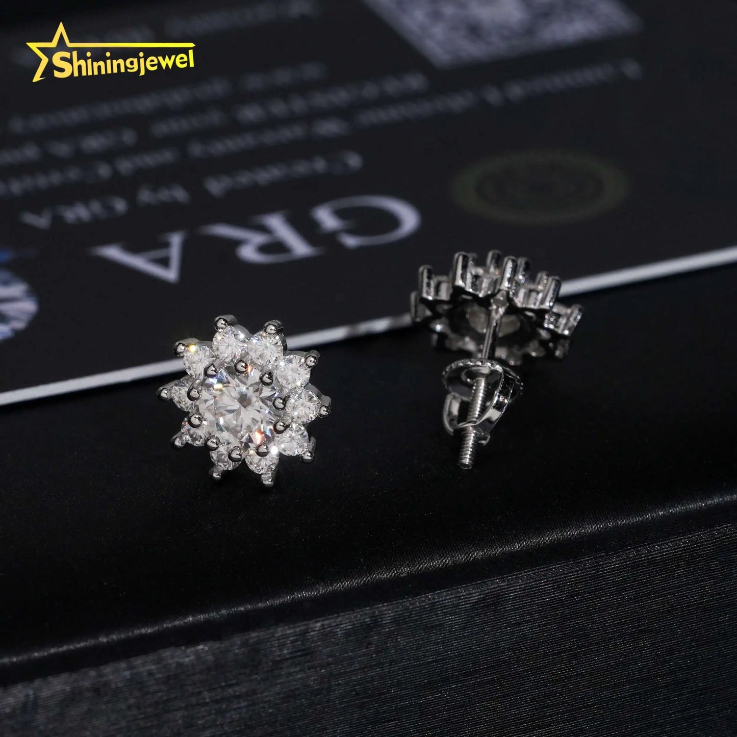 Moissanite Flower Stud Earrings - 925 Silver 10mm Round