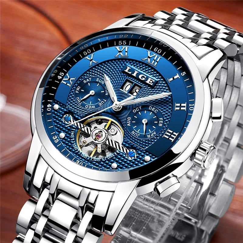 LIGE LG9841 Men’s Automatic Mechanical Watch with Stainless Steel Band