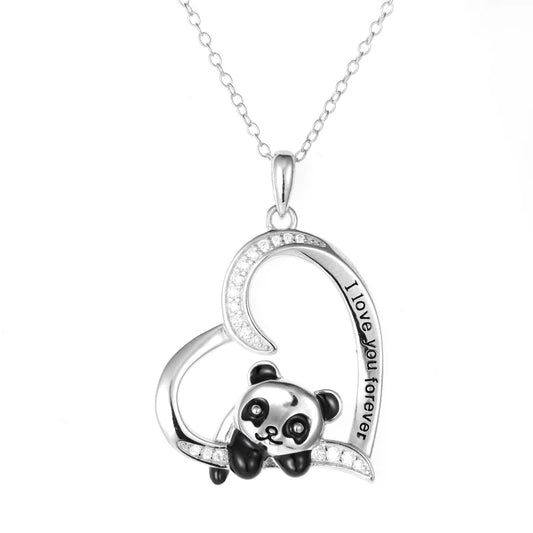 Panda Heart Pendant Necklace - 925 Sterling Silver