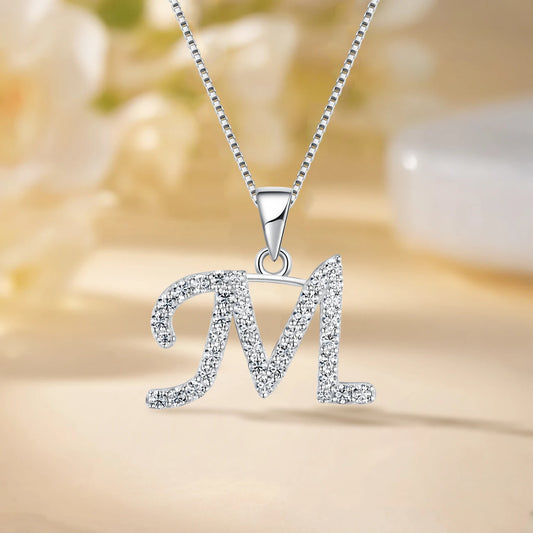 925 Sterling Silver Moissanite Initial Letter M Pendant Necklace