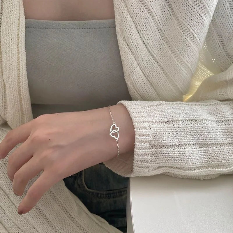 Double Heart Bracelet - Silver Plated Alloy