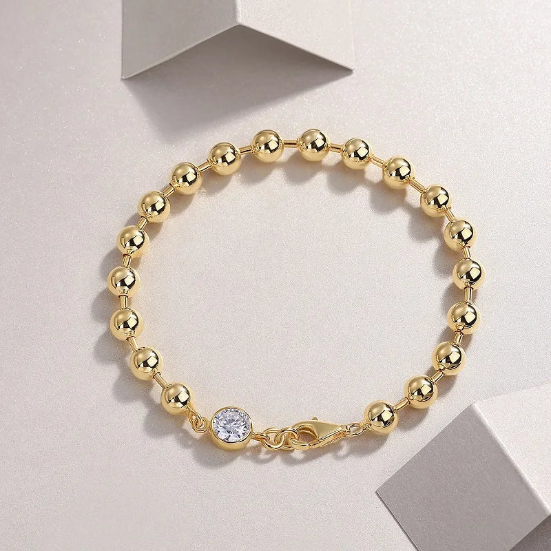 1 Carat Moissanite Gold Bead Bracelet - S925 Silver 18K Plated