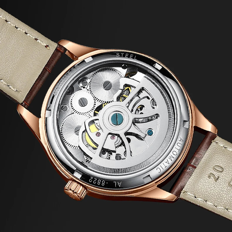 AILANG AL-8822 Double Flywheel Automatic Watch - Moon Phase, Transparent Back, Luxury