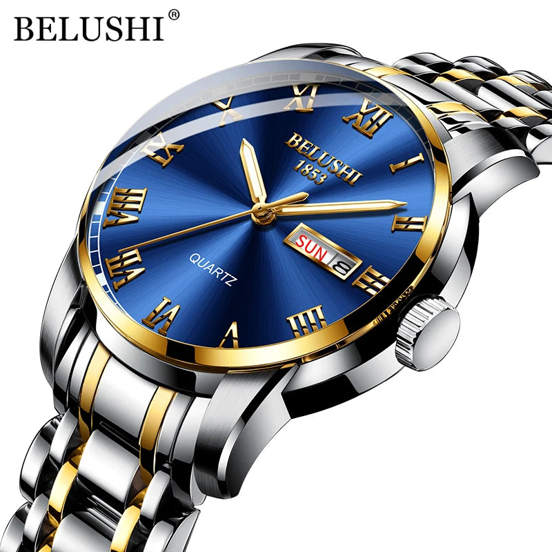 BELUSHI 556 Men's Sport Quartz Watch - Roman Numeral, Luminous, 3ATM, Stainless Steel Band