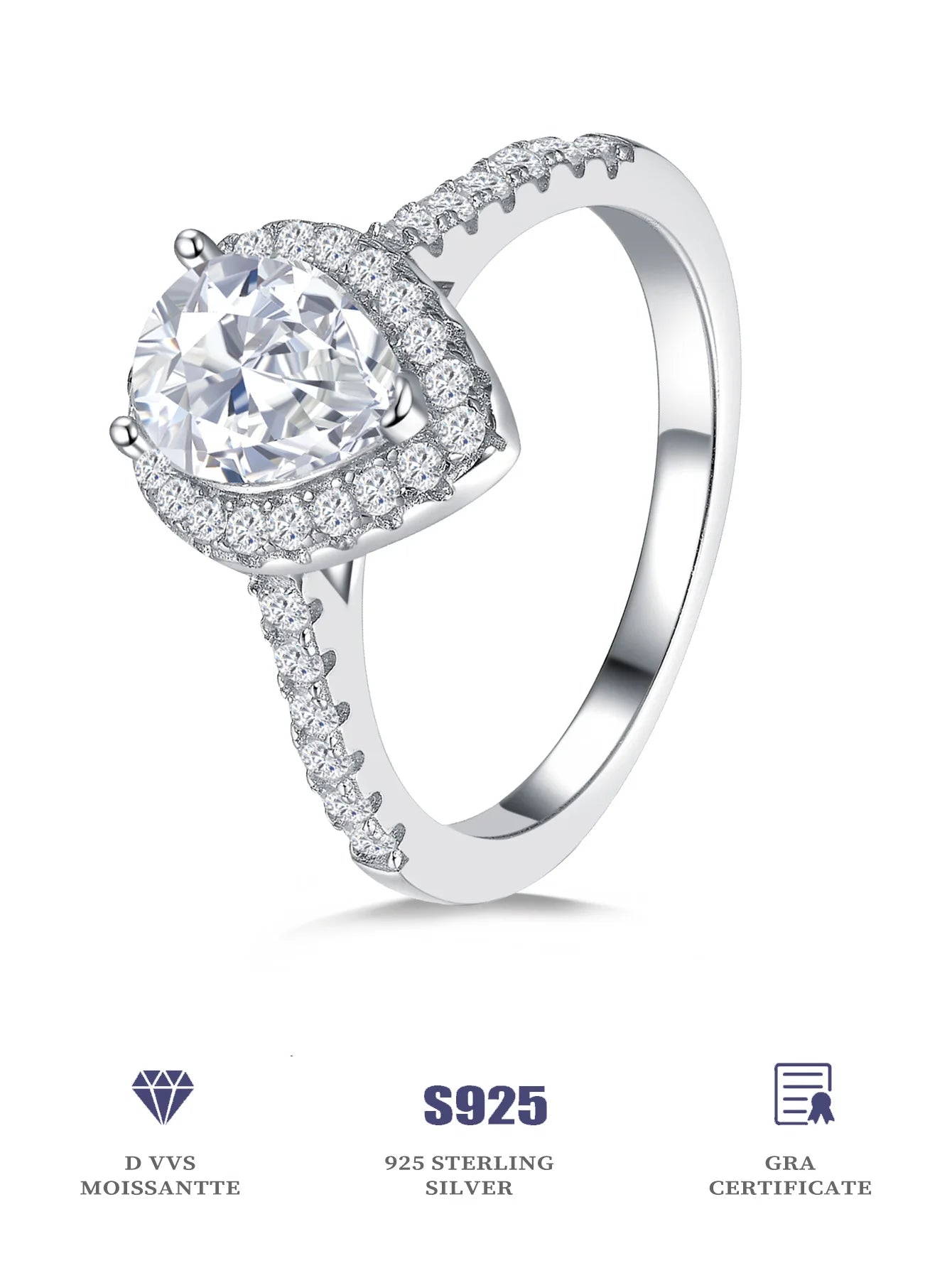 Moissanite Wedding Ring - 925 Sterling Silver, Rhodium Plated