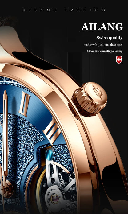 AILANG AL-8822 Double Flywheel Automatic Watch - Moon Phase, Transparent Back, Luxury
