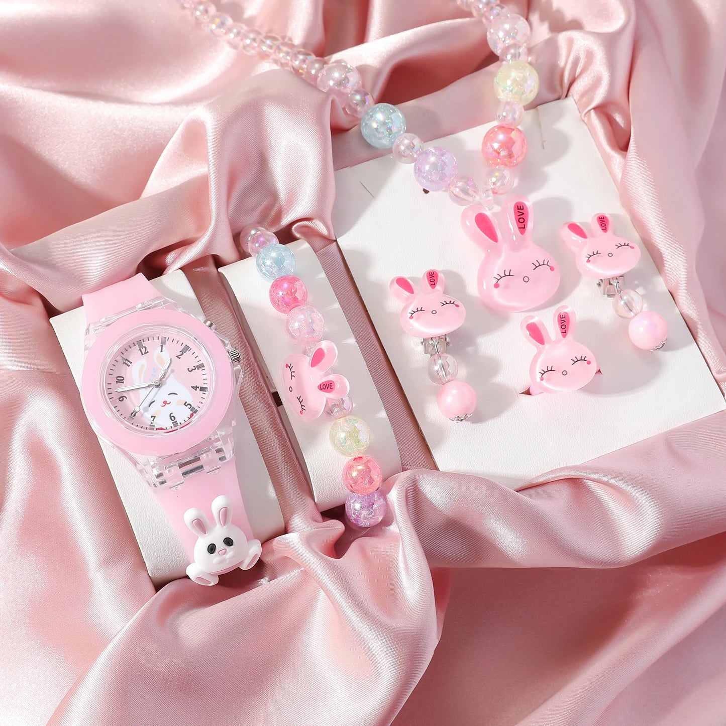 LED Light-Up Bunny Watch & Jewelry Set - Pink