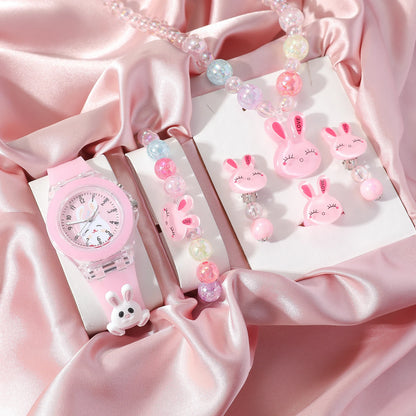 LED Light-Up Bunny Watch & Jewelry Set - Pink
