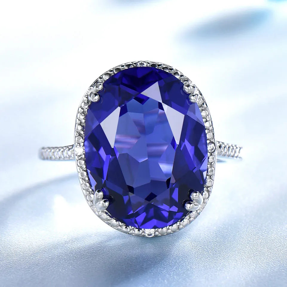 925 Sterling Silver Tanzanite Gemstone Engagement Ring
