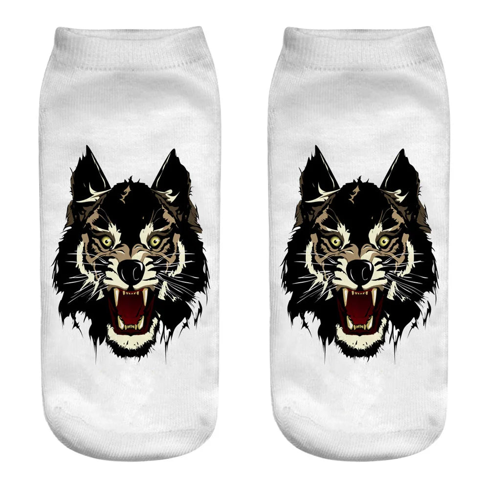 Wild Wolf Series Unisex Sox Women's Funny Cartoon Animal Cute 3D Print Ankle Socks Hot Fashion Punk Gothic Club Sokken