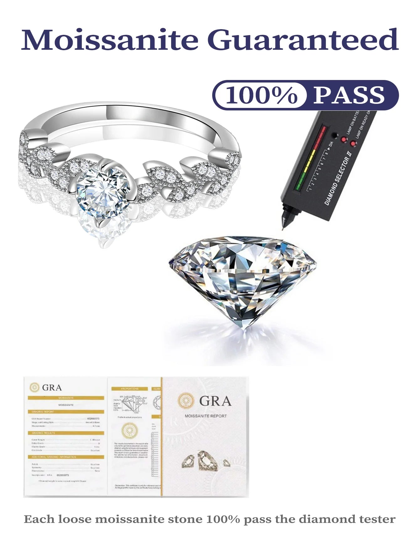 Luxury Moissanite Ring - 925 Sterling Silver, Rhodium Plated