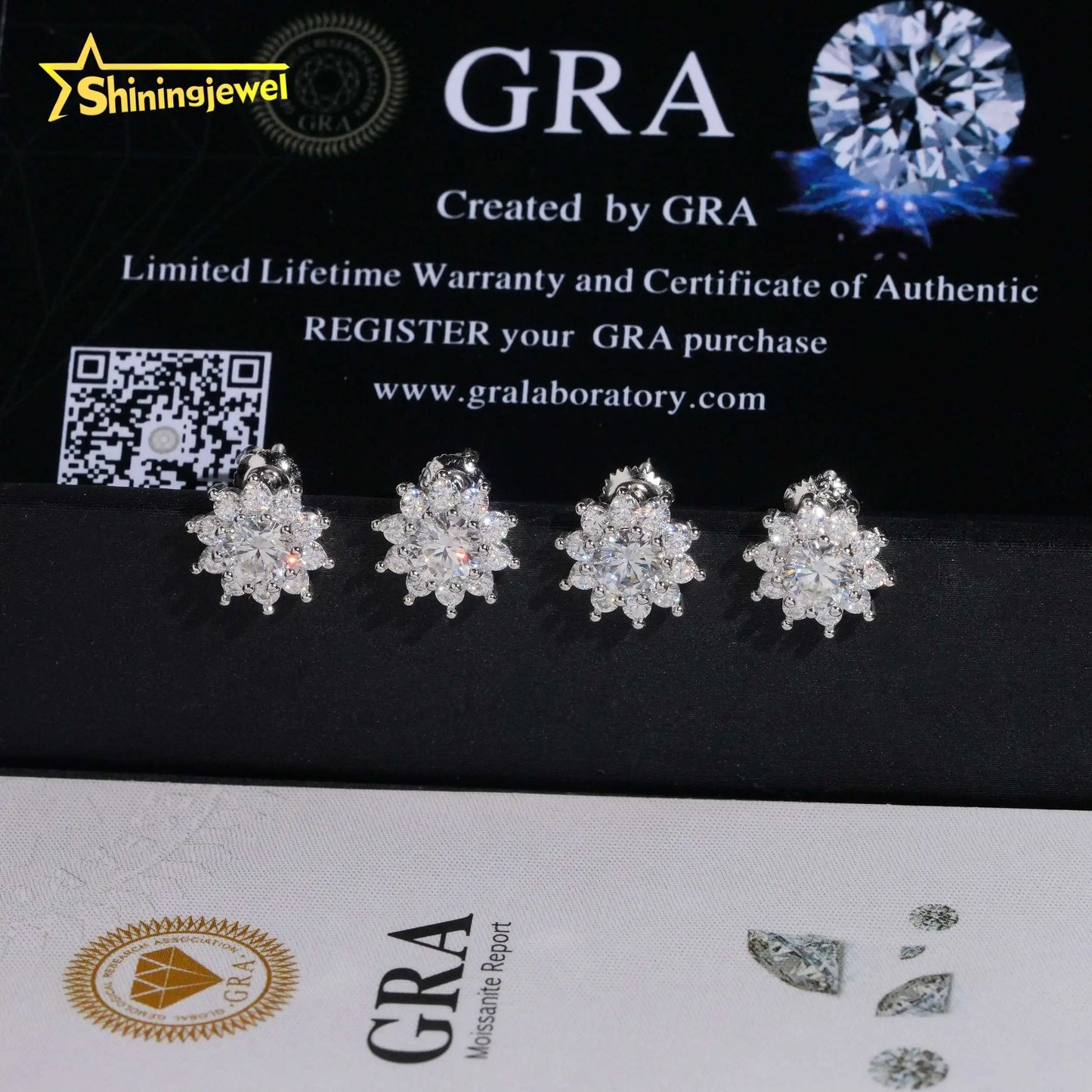 Moissanite Flower Stud Earrings - 925 Silver 10mm Round
