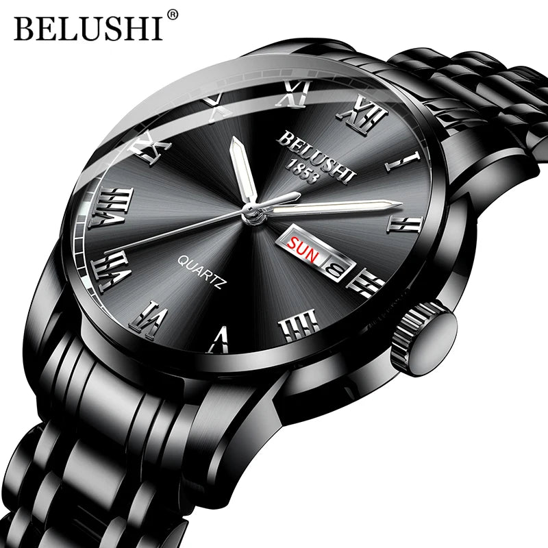 BELUSHI 556 Men's Sport Quartz Watch - Roman Numeral, Luminous, 3ATM, Stainless Steel Band