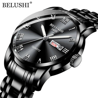 BELUSHI 556 Men's Sport Quartz Watch - Roman Numeral, Luminous, 3ATM, Stainless Steel Band
