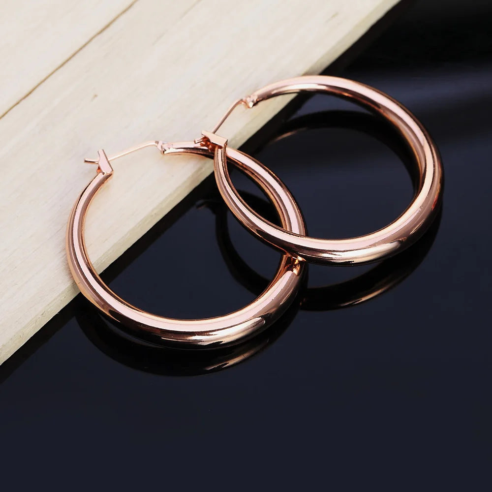 925 Sterling Silver Round Earrings - 18K Gold Plated 3.5cm