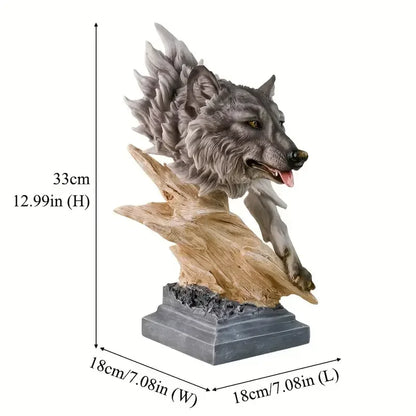 Wolf Head Resin Sculpture - Hand-Painted Wall Mount