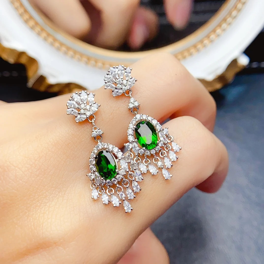 Natural Diopside Earrings - 925 Silver Valentine's Day Jewelry