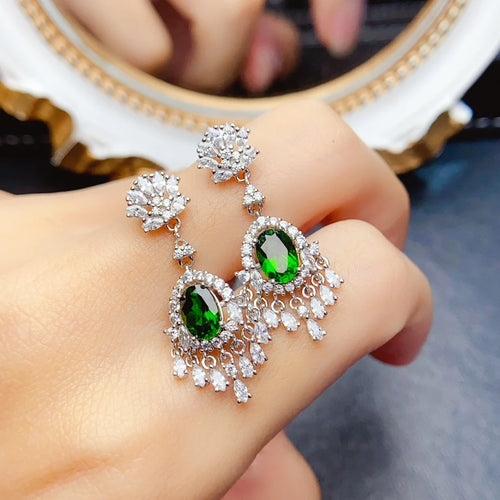 Natural Diopside Earrings - 925 Silver Valentine's Day Jewelry