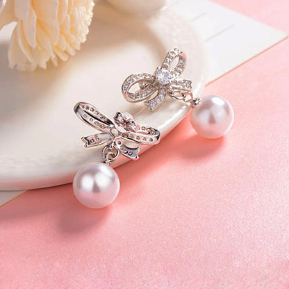 Pearl Bow Drop Earrings