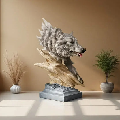 Wolf Head Resin Sculpture - Hand-Painted Wall Mount