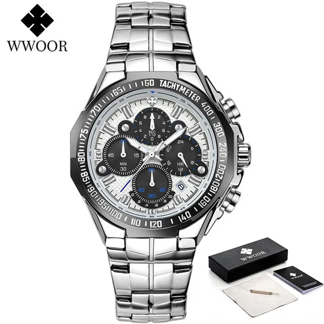 WWOOR Men’s Stainless Steel Quartz Chronograph Watch, Model 8868