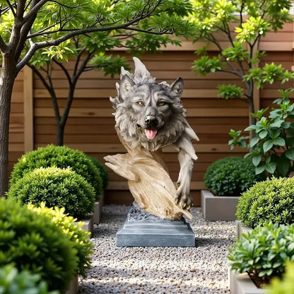 Wolf Head Resin Sculpture - Hand-Painted Wall Mount