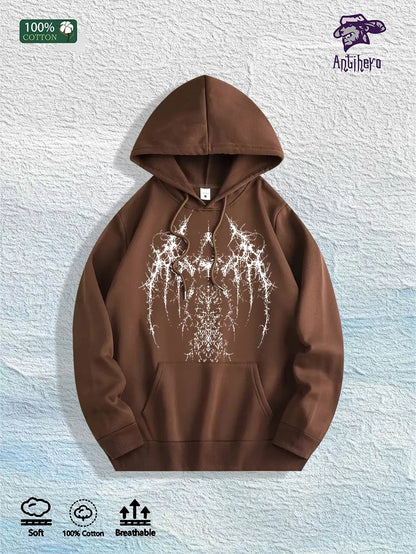 Gothic Winged Graphic Hoodie - 100% Cotton