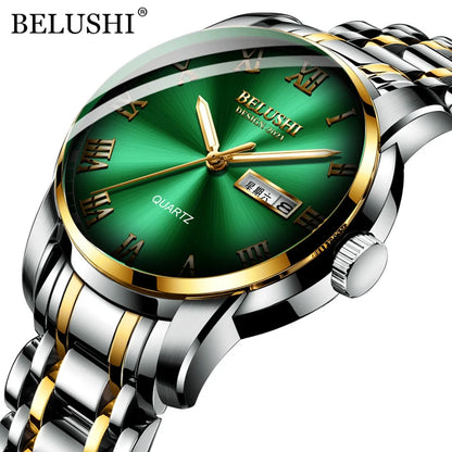 BELUSHI 556 Men's Sport Quartz Watch - Roman Numeral, Luminous, 3ATM, Stainless Steel Band