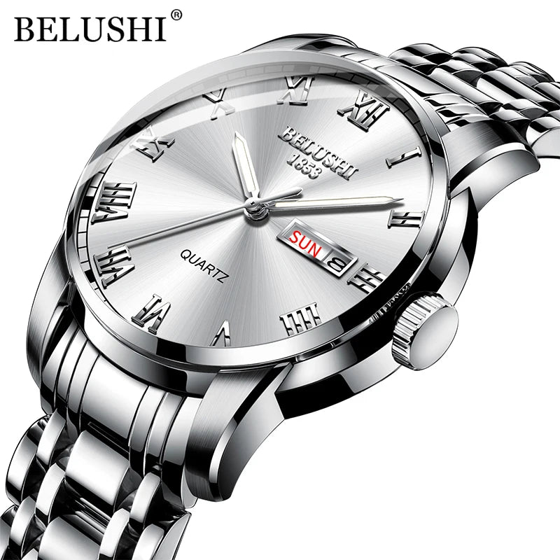 BELUSHI 556 Men's Sport Quartz Watch - Roman Numeral, Luminous, 3ATM, Stainless Steel Band