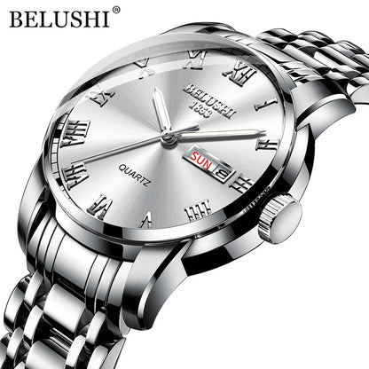 BELUSHI 556 Men's Sport Quartz Watch - Roman Numeral, Luminous, 3ATM, Stainless Steel Band