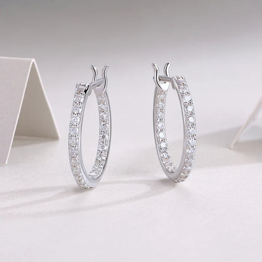 Moissanite Hoop Earrings - 925 Sterling Silver, D Color VVS1