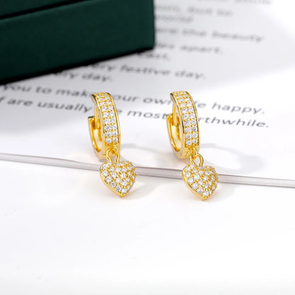 Crystal Heart Stud Earrings - Stainless Steel with Zircon