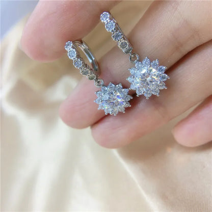 Moissanite Sunflower Hoop Earrings - 925 Sterling Silver