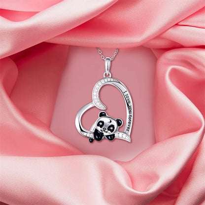 Panda Heart Pendant Necklace - 925 Sterling Silver