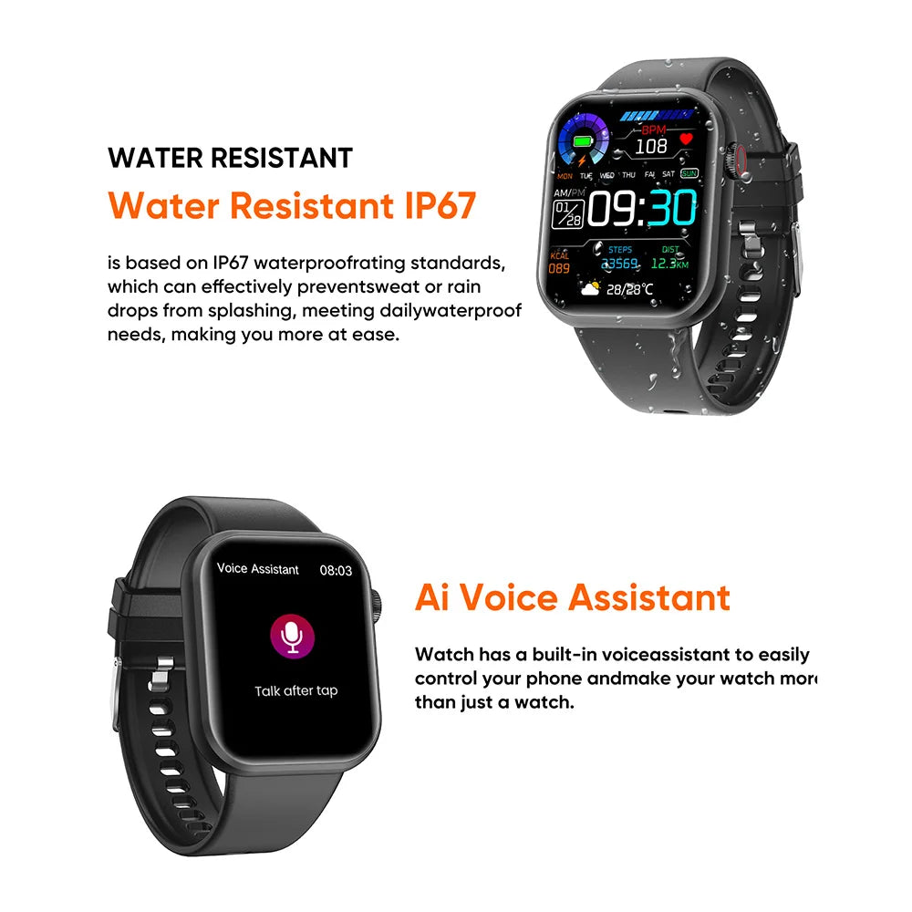 SENBONO Life3 Smartwatch - 1.83" Square, Bluetooth Call