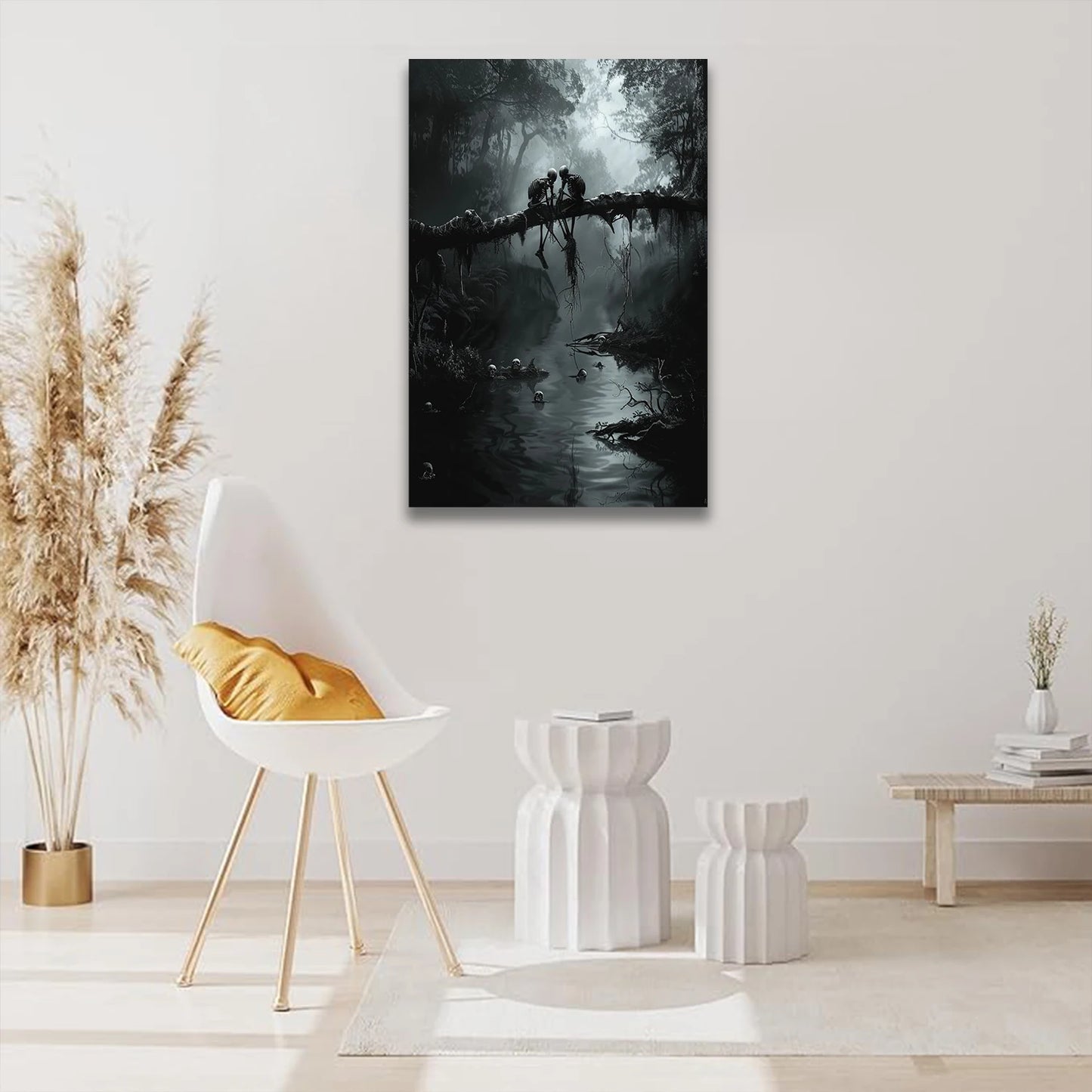 Gothic Lovers Canvas Wall Art - Forest River Scene