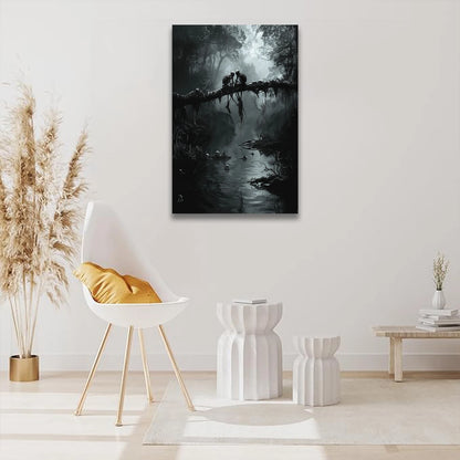 Gothic Lovers Canvas Wall Art - Forest River Scene