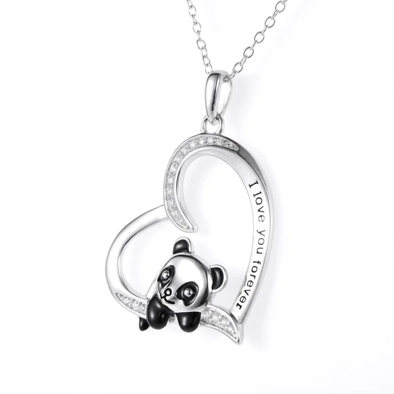 Panda Heart Pendant Necklace - 925 Sterling Silver