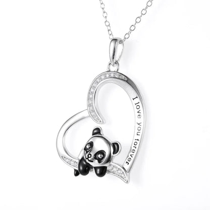 Panda Heart Pendant Necklace - 925 Sterling Silver