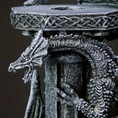 Dragon Pillar Candle Holders - Gothic Resin Set of 2