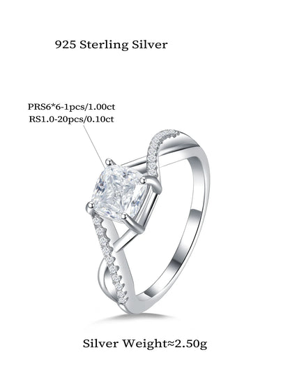 Moissanite Ring - 925 Sterling Silver Rhodium Plated