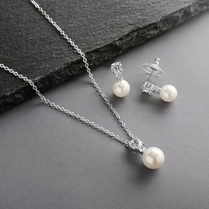 Pearl Jewelry Set - White Gold Electroplated