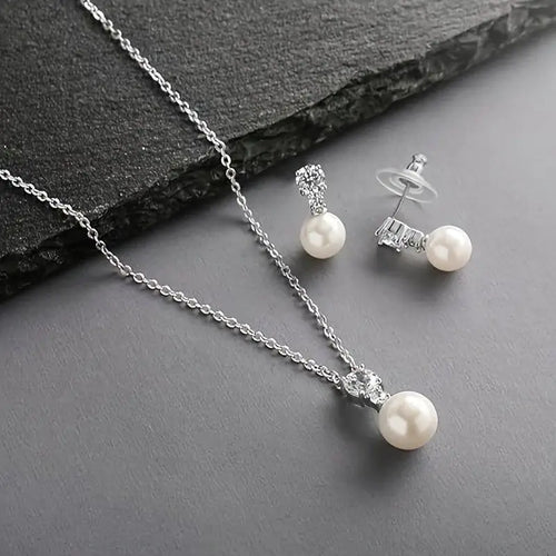 Pearl Jewelry Set - White Gold Electroplated