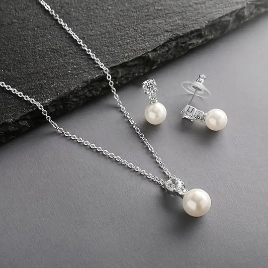 Pearl Jewelry Set - White Gold Electroplated