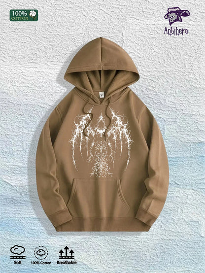 Gothic Winged Graphic Hoodie - 100% Cotton