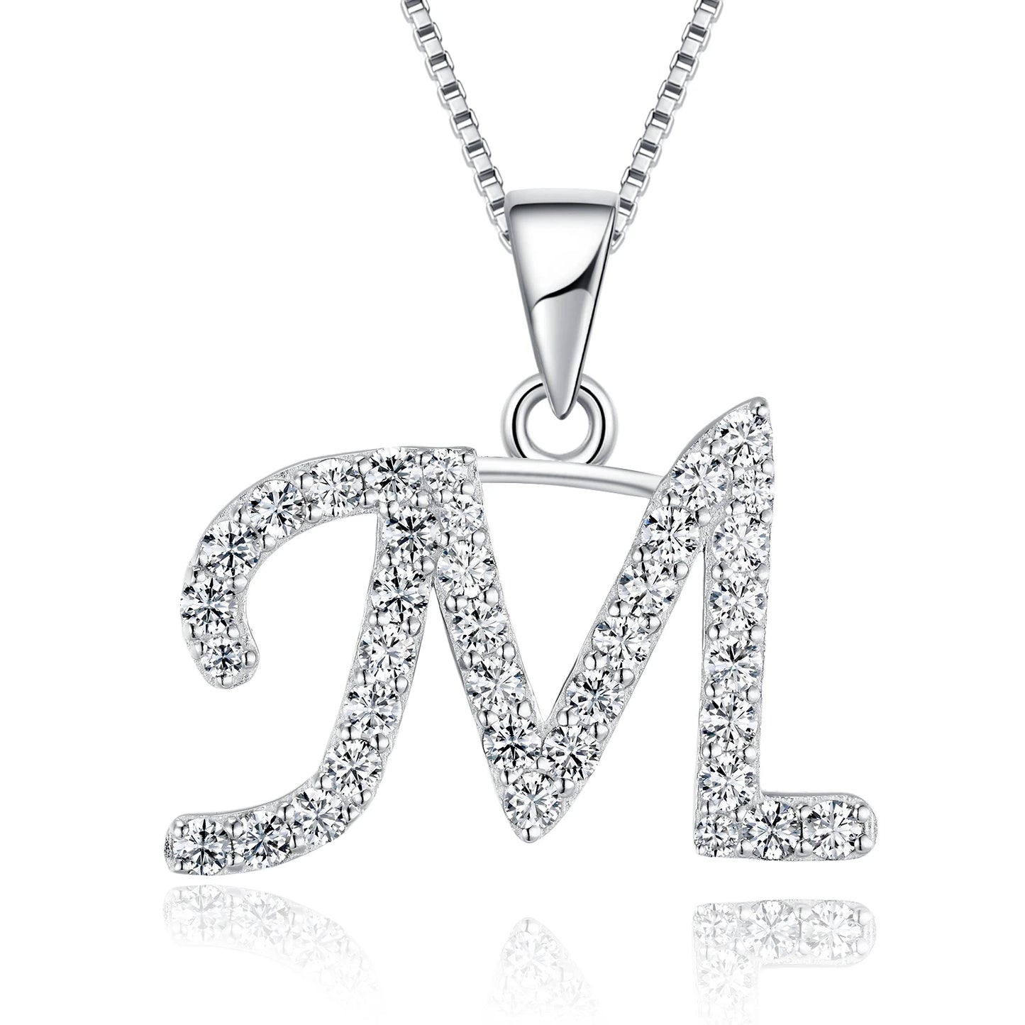 925 Sterling Silver Moissanite Initial Letter M Pendant Necklace