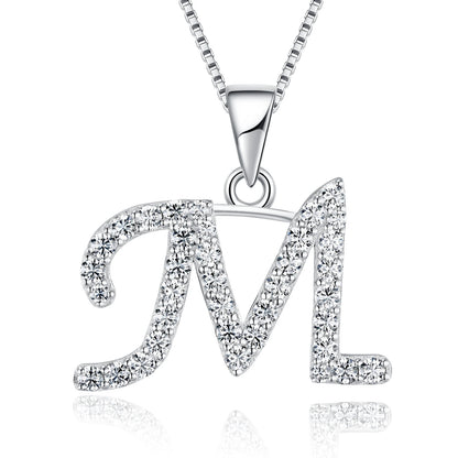 925 Sterling Silver Moissanite Initial Letter M Pendant Necklace