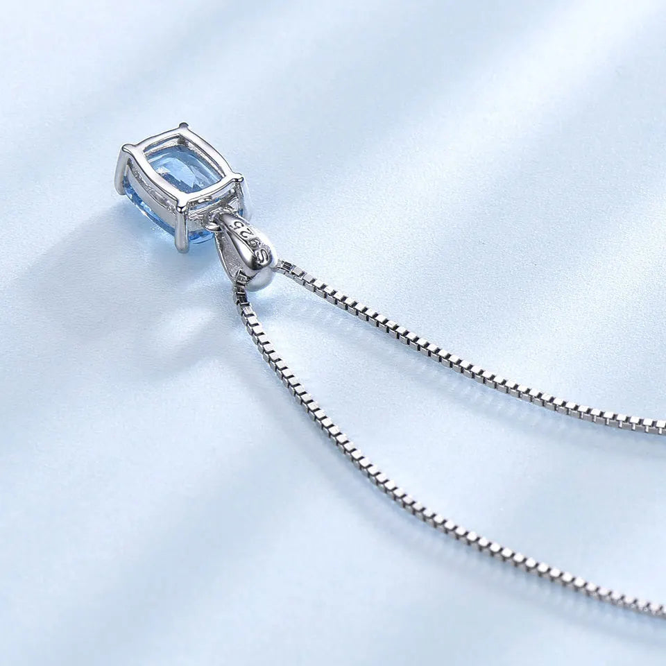 Blue Topaz Pendant Necklace - 925 Sterling Silver